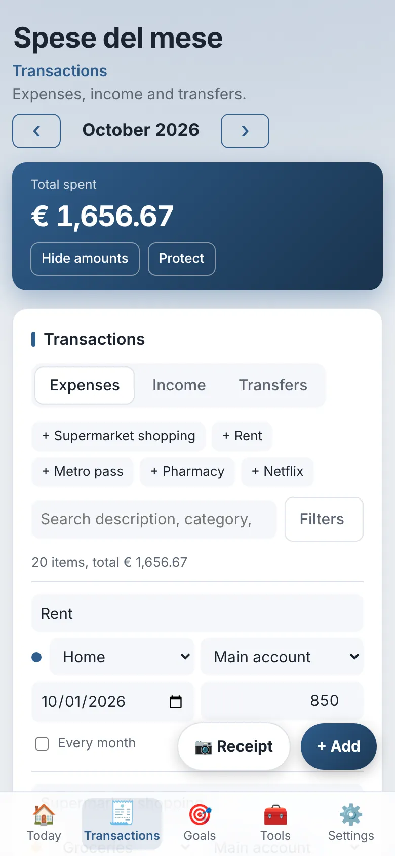 List of the month's transactions on a phone
