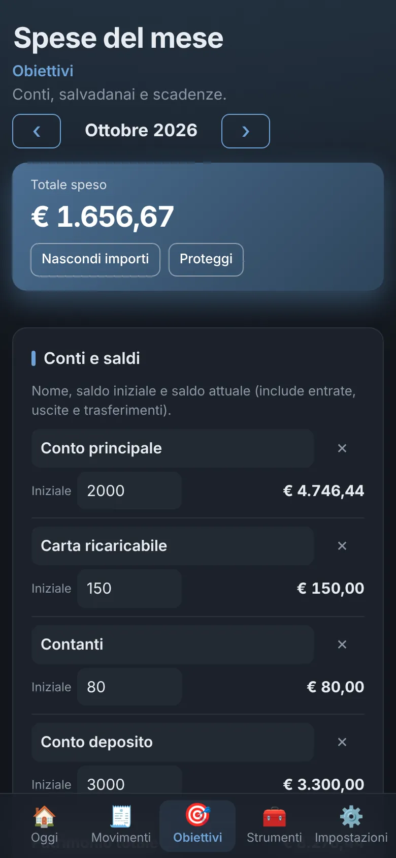Conti e salvadanai nel tema scuro